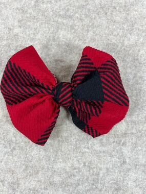 Little Lopers Buffalo Plaid Big Bow on Clip Red Black Christmas Holiday